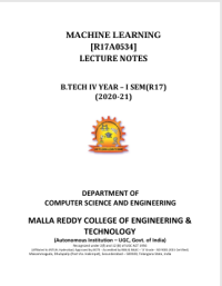 Image of MACHINE LEARNING  
[R17A0534] 
LECTURE NOTES